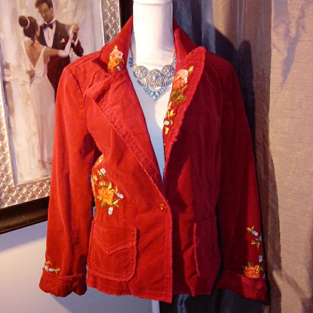 Johnny Was Burgundy Embroidered Jacket